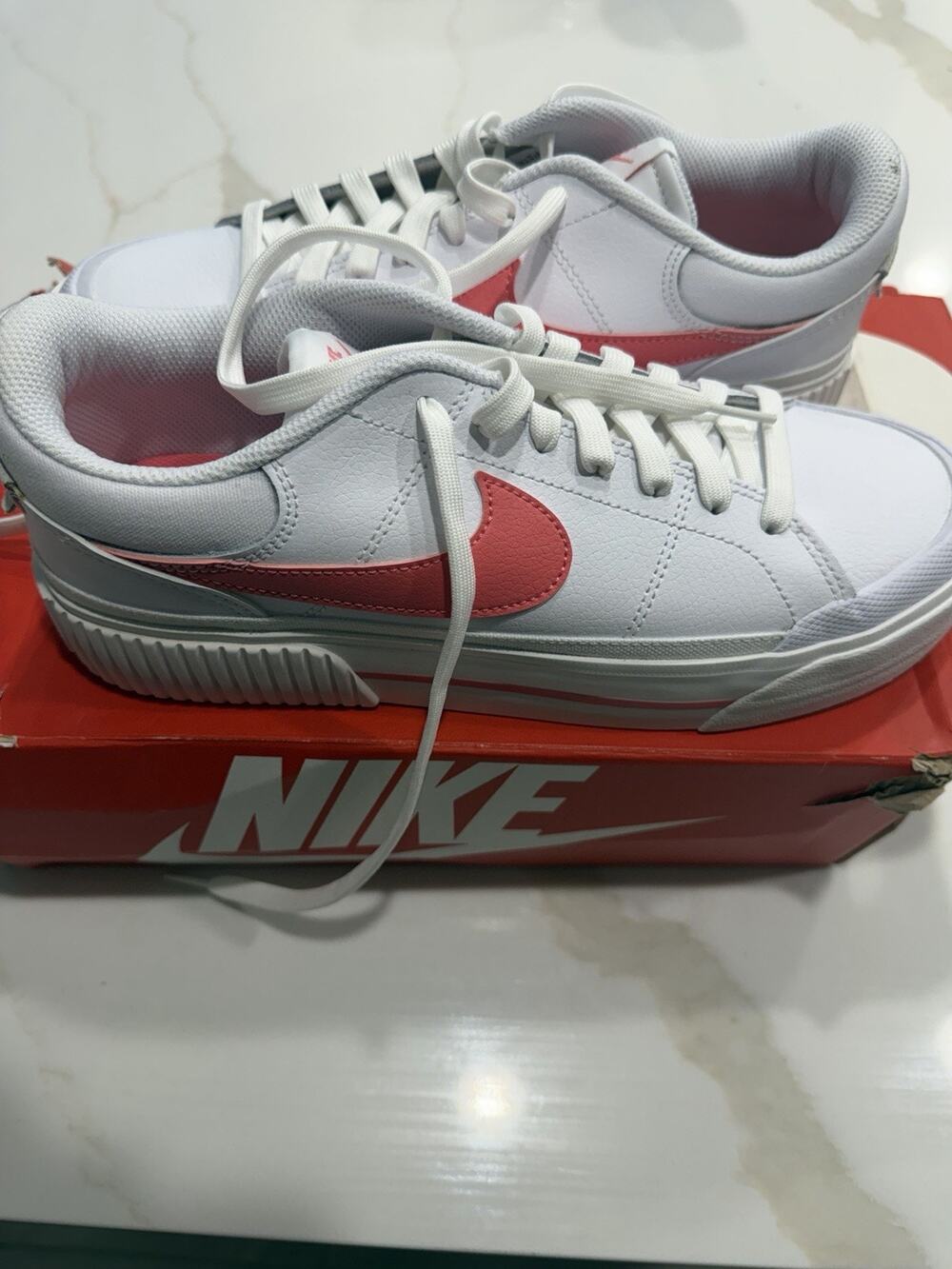 Women Nike Court Legacy Lift Lifestyle Sneakers Shoes White/Sea Coral DM7590-102